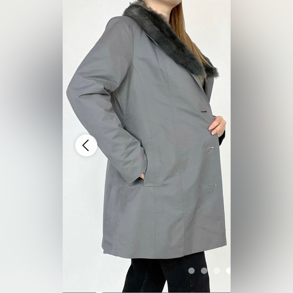Vintage 60’s,‎ 70’s ILGWU Union Label Long grey faux fur trim coat sz. 18 1/2~XL